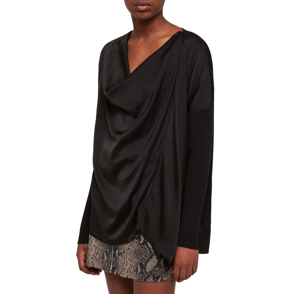 NWT All Saints Women Size Small Erma Convertible Cowl Draped Long Sleeve Sweater